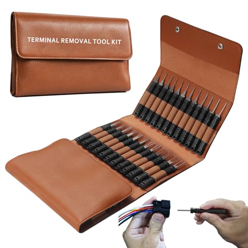 48 Pcs Terminal Removal Tools with Leather Case, Depinning Tool Kit - color: Black
