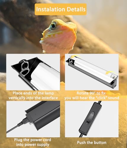 T5 UVB Reptile Light Fixture Combo Kit - 12 Inch 8W Terrarium Hood 10.0 UVA UVB Bulb with High-Efficiency Reflector for Desert Reptiles & Amphibians (Bearded Dragons, Turtles, Tortoises) - size: 8W T5 Suite