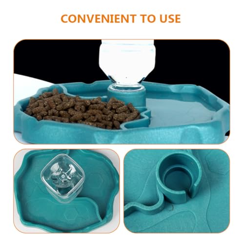 VICASKY Automatic Reptile Waterer and Bearded Dragon Feed Bowl with Reservoir, Lake Blue Plastic Terrarium Dish for Tortoise and Lizard Tank Accessories