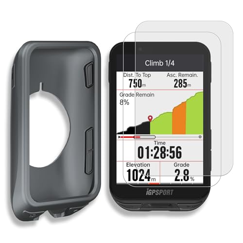 [3-Pack] INNOSURE Premium Silicone Case & Tempered Glass Screen Protector for iGPSPORT iGS800 - Cycling GPS Computer Anti-Drop, Durable (Grey) - color: iGS800 - Glass & Case Grey