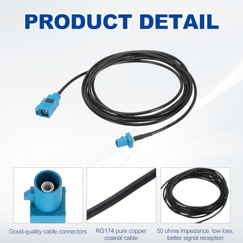uxcell 2Pcs Antenna Extension Cable, 6.6ft/2m Fakra-Z Male to Fakra-Z Female RF Coax Cable for Car Stereo Head Unit GPS Navigation FM AM Radio RG174 - size: 6.6ft/2m