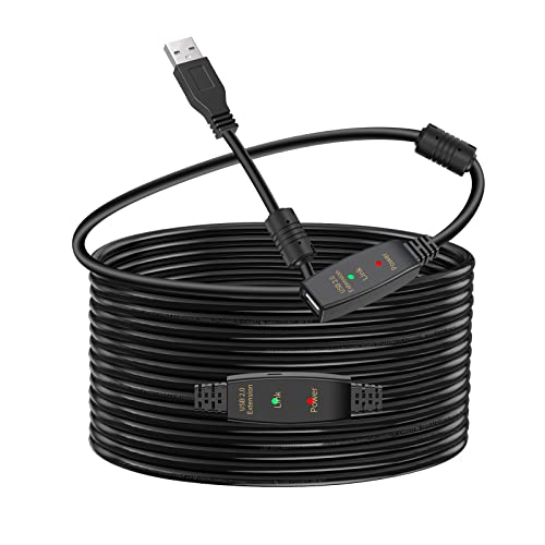60FT Active USB Extension Cable 2.0 Male to Female with A Extension chipset Signal Booster - Active Extension/Repeate - color: USB 2.0 Extension Cable Black, size: 60FT