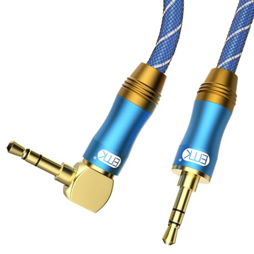 EMK 90 Degree Right Angle Aux Cable - [24K Gold-Plated,Sound Quality] Audio Stereo Male to Male Cable for Laptop, Tablets, MP3 Players,Car/Home Aux Stereo, Speaker or More(8FT/2.4M) - color: Blue, size: 8FT/2.4M