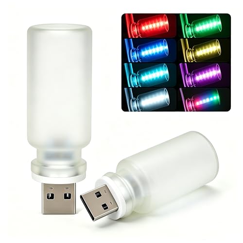 2PCS 7 Colors Car USB Lights,Mini Car USB Night Light Touch Dimmable Led Filament Lamp,Portable Glass Bottle USB Light Bulb for Vehicle,Bedroom,Hallway, Camping,Plug and Play