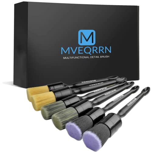 MVEQRRN 6 Pcs Car Detailing Brush Set, Boars Hair & Soft Cleaning Brushes - color: 6pcs car detailing brush set (AS PICTURES)