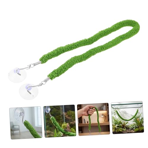 DECHOUS Flexible Green Plush Reptile Jungle Vine Rope with Suction Cup Hook for Lizard and Chameleon Tank Habitat, Realistic Design Climbing Accessory for Terrarium Enclosure