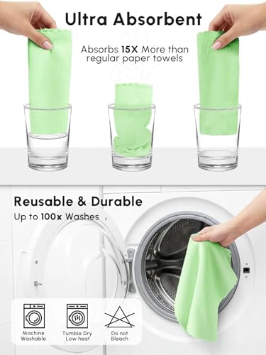 Microfiber Cleaning Cloths Roll 75 Pack 12x12 Inch Lint Free - color: Green