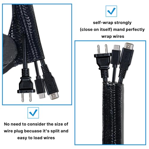 6.5ft - 1/2 inch Cord Protector Wire Loom Tubing Cable Sleeve Split Sleeving for USB Cable Power Cord Audio Video Cable – Protect Cat from Chewing - Black