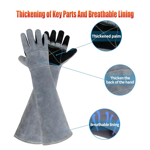 Long Welding Gloves 23.6 Inches 932℉,Heat/Fire Resistant Leather For Mig, Tig, Stick, Forge, BBQ, Grill, Fireplace - color: 23.6in Grey