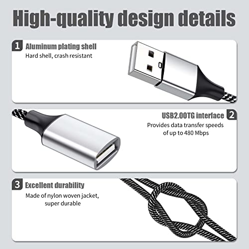 Fidioto 6.6ft USB Extension Cable Splitter, USBA 1 Male to 4 Female USB Splitters, USBA Y Cable Support Charging and Data Transfer for Printer/Keyboard/Flash Drive/PlayStation/Laptop/LED Etc - style: 1 in 4 out-6.6ft