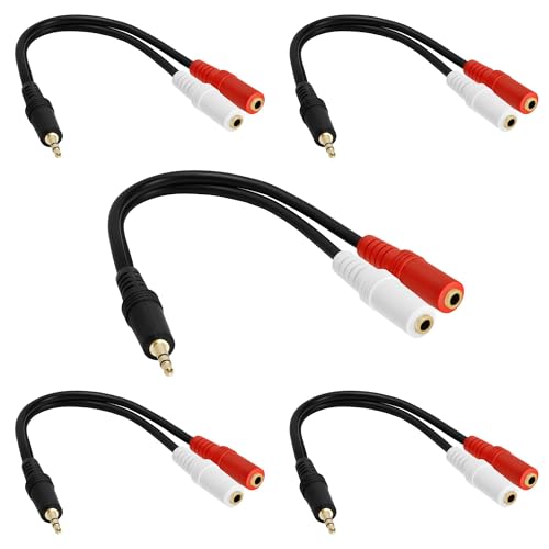 Cmple - 5 Pack 3.5mm Audio Stereo Y Splitter Extension Cable - 2 Ports 3.5mm Male to Female Headset Splitter Adapter - color: 3.5mm M to 2 F Stereo, size: 5 Pack