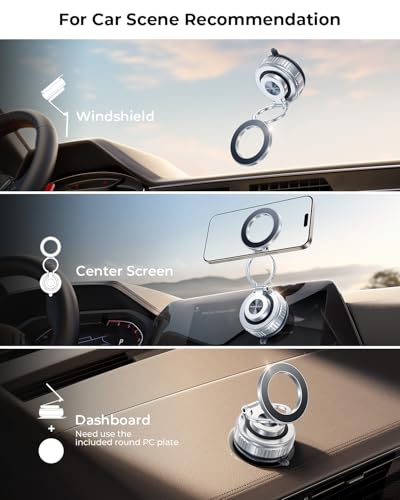 【Upgraded】All Metal for Magsafe Car Mount, Vacuum Magnetic Phone Holders - color: Silver/1 Pack