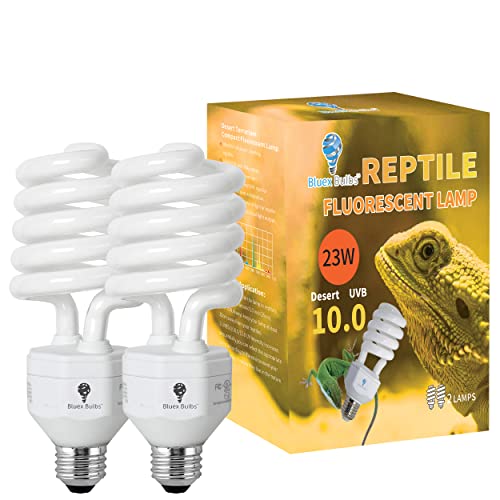 2 Pack 23-Watt Reptile Bulb Desert UVA UVB Light - 10.0 UVB Reptile Light - Compact Florescent Terrarium Bulb Suitable for Desert Reptiles Lizards Bearded Dragons Tortoises CFL UVB Bulb (23 Watt 10.0) - style: UVB 10.0 - 23W