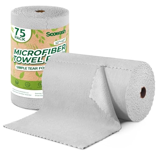 Microfiber Cleaning Cloths Roll 75 Pack 12x12 Inch Lint Free - color: Grey