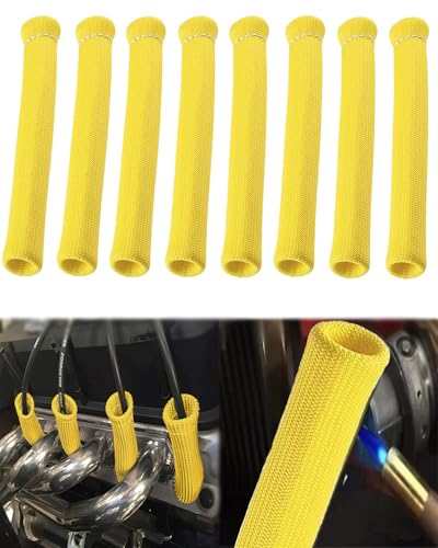 8 PCS 2500° Spark Plug Wire Heat Shield Boots Protector 6 Inch High Temp Ignition Sleeve Cover Replacement for LS1 LS2 SBC BBC 350 454 Car Truck Engine Headers Boot Wrap, Yellow - color: Yellow