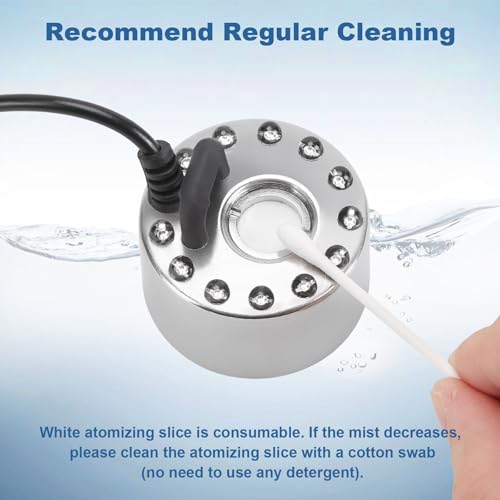 FITNATE 350ml/H Mist Maker Fogger,12 LED Fog Atomizer Air Humidifier, with Adjustable Fog Controller, for Water Fountain Pond Rockery Vase Birdbath - color: Silver