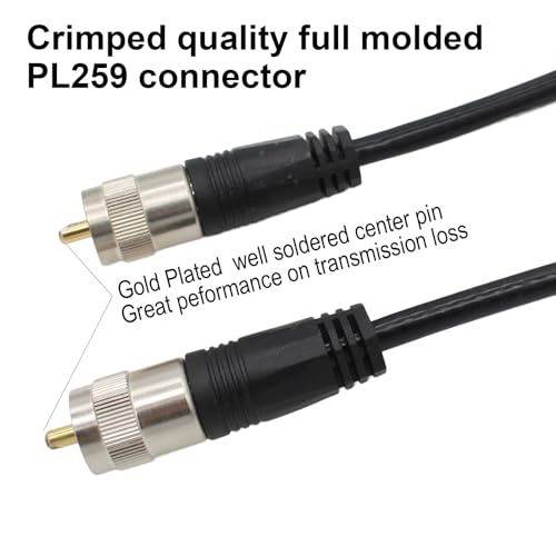 exgoofit RG8X Coaxial Cable 50ft, CB Coax Cable + UHF SO239 Female to SMA/UHF/BNC Adapter 4-Pack for Amateur, CB Radio, SWR Meter