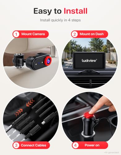 LUCKVIEW Dual Baby Car Camera, 5.2" Split Screen with 2 Cameras - color: Red