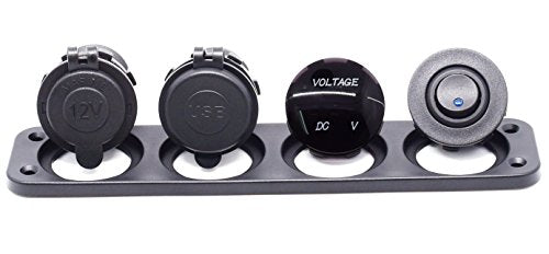 Dual USB Socket Charger 2.1A&2.1A + LED Voltmeter + 12V Power Outlet + ON-Off Toggle Switch Four Functions Panel for Car Boat Marine RV Truck Camper Vehicles GPS Mobiles (Blue) - color: Blue
