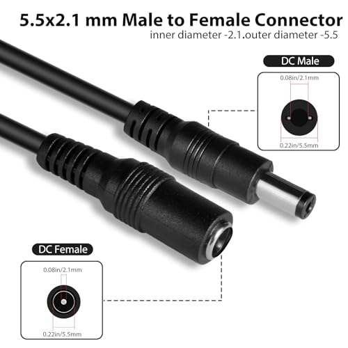 DC 12V CCTV Power Extension Cable 2.1x5.5mm, 5 Meters (16FT) - size: 5 meters (16 ft)