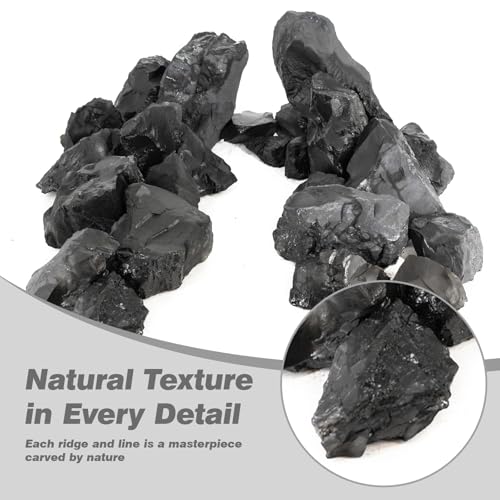 Unocho Aquarium Rocks 10lb Fish Tank Stones Black Rocks for Aquarium Aquascaping Fish Tank Decoration Reptile Basking Platforms Paludarium Bonsai Vivariums(3"-7"-7pcs) - size: 10LB(7pcs)3-7in.