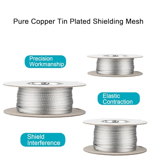 Tinned Copper Braided Cable Shielding Sleeve Metal Wire Loom Sheathing EMI RFI ESD Protector Grounding Mesh Flat Tubular Expandable 1/4" W(0.16" ID)-30FT - size: 1/4"W(0.16"ID)-30FT