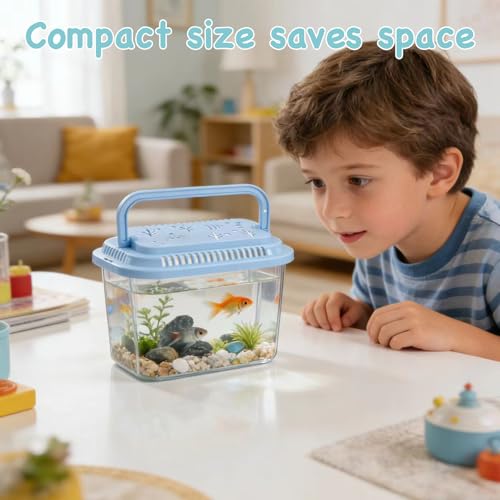 10 Pcs Reptile Terrariums Carrier Cage with Lids, Plastic Fish Tank with Handle, Small Aquarium Transport Container Portable, Fish Bucket for Crab Beach Turtle Pets