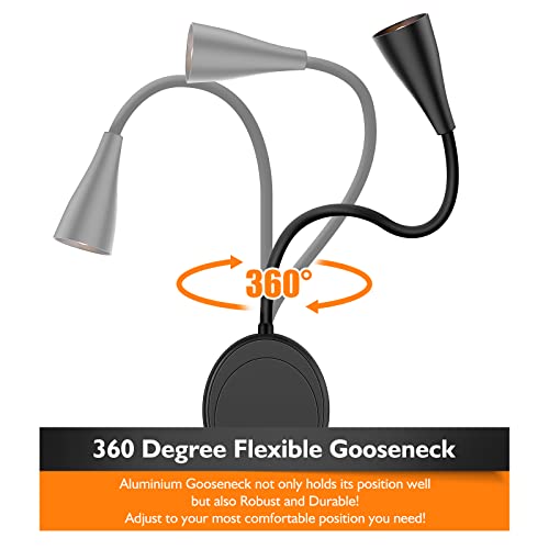 SANKEDOU LED Wall Mount Reading Light, Bedside Reading Lights, 5 Dimmable - color: Black-2P