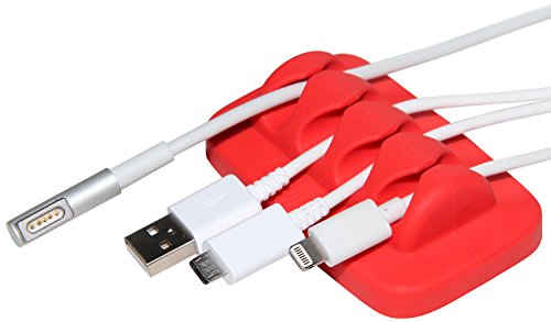 ENVISIONED Desktop Cable Organizer, Weighted, Eco-Friendly Silicone, No Bad Smell, Bundled with 4 Reusable Cable Ties (Red) - color: Red