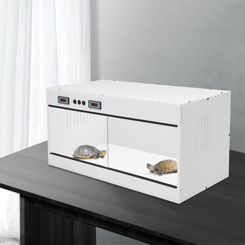 31.5*15.8*15.8 inches PVC Reptile Tank, Reptile Terrarium for Ball Python Bearded Dragon Snake Gecko, Reptile Terrarium Lounge Habitat with Glass Sliding Door & Top Screen Ventilation (White) - color: White