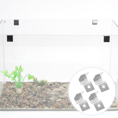 4 Pcs Aquarium Lid Clips, 15mm Aquarium Cover Support Clamps, Aquarium Cover Holder Lid, Stainless Steel Aquarium Tank Cover Clamps Set, Silver Tone