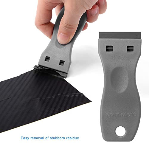 FOSHIO 2PCS Plastic Razor Blade Scraper Tool and 100PCS Plastic Blades for Gasket Remover, Sticker Remover, Labels Decal and Adhesive Remover for Windows and Glass (Grey) - color: Grey
