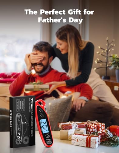 Instant Read Meat Thermometer Digital with Dual Probe, Food Thermometer for Cooking & Grilling, Large Backlit & Calibration, for Kitchen/Oven/Grill/Smoker/BBQ/Candy/Oil Fry, Gifts for Men & Dad - color: Red