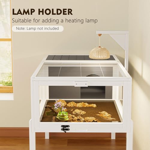 Wooden Tortoise Habitat Indoor Outdoor, 2-Story Tortoise House with Balcony & Storage Shelf, Large Turtle Enclosure Reptile Cage for Small Animals, Weatherproof Design, Gray