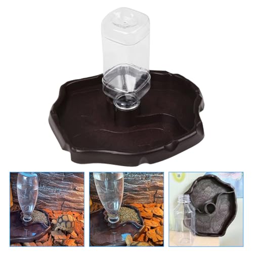 SUPVOX Automatic Reptile Waterer and Bearded Dragon Feed Bowl with Water Reservoir, Portable Turtle and Lizard Feeding Dish for Terrarium Use, Deep Coffee Color