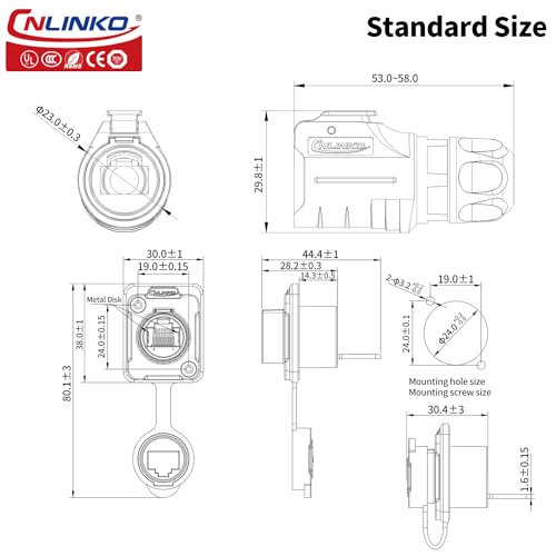 CNLINKO LP-16 RJ45 Industrial Waterproof Connector IP67 CAT.5E Circular Connector Quick Plugging Aviation Connector Fast Release 8P8C Connector PBT Plastic Shell Connector Flange Socket