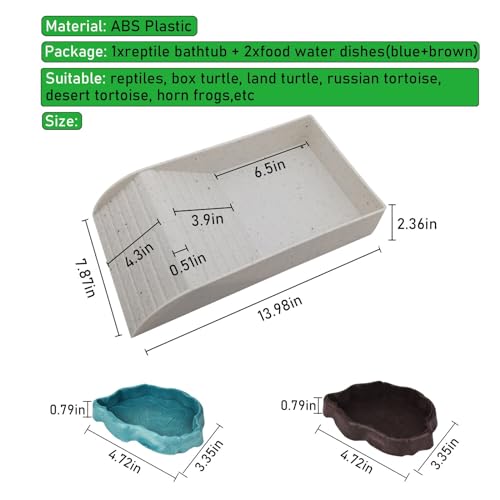 3pcs Tortoise Water Dish with Ramp Turtle Food Water Bowls Rock Reptile Water Dish Tortoises Habitat Accessories Turtle Reptile Bathing Pool (Grey)