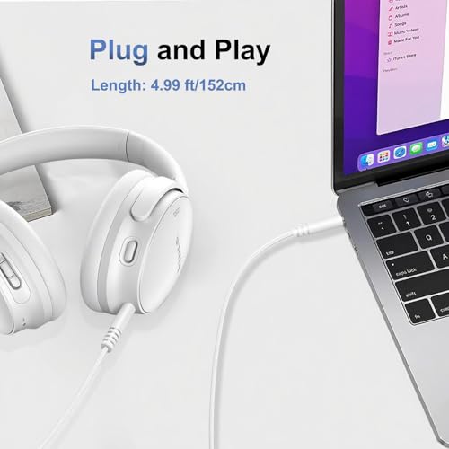 Bose Headphones Replacement Audio Cable Cord Aux 3.5mm to 2.5mm Wire-No Mic - color: White