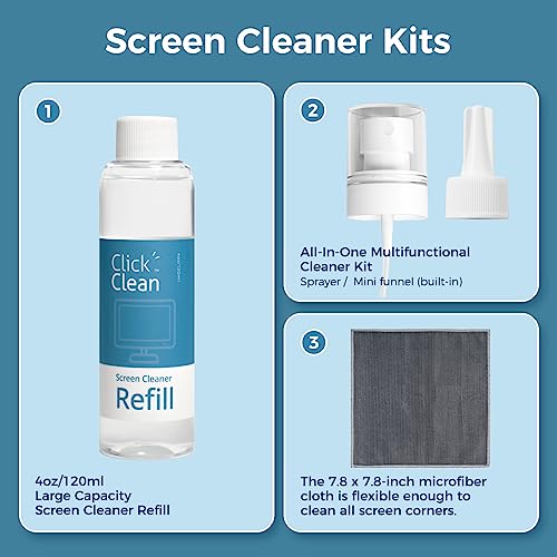 CLICK CLEAN Screen Cleaner Kit with 4 oz Refill, Cloth, Funnel & Sprayer - size: 1 Screen Cleaner Refill Kit