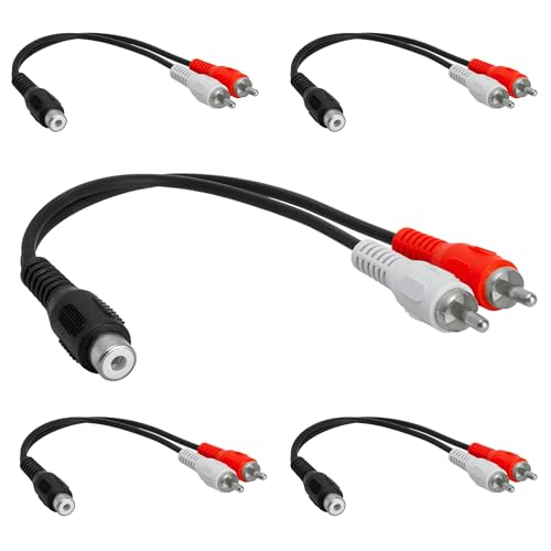 Cmple - [5 Pack 2 RCA Male to 1 RCA Female Stereo Audio Y-Cable, 2 RCA Plugs to 1 x RCA Jack Y-Adapter Subwoofer Cable - color: 1 RCA F to 2 RCA M, size: 5 Pack