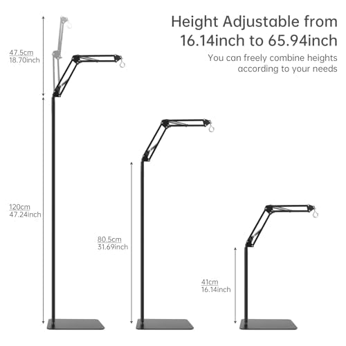 RTNLIT Reptile Lamp Stand Reptile Heat Light Stand (15.7inch to 65.9inch) with 360° Adjustable Swing Arm, Metal Bracket Floor Light Holder for Bearded Dragon Lizards Turtles Snake and Chicks