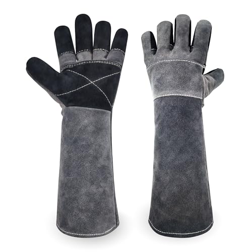 Long Welding Gloves 23.6 Inches 932℉,Heat/Fire Resistant Leather For Mig, Tig, Stick, Forge, BBQ, Grill, Fireplace - color: Grey