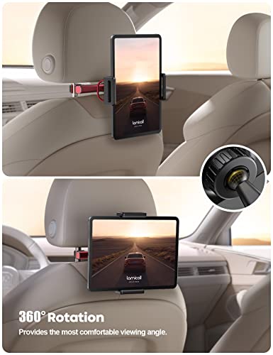 Lamicall Car Tablet Mount Headrest Holder, Kids Friendly Travel iPad Clamp - color: Red