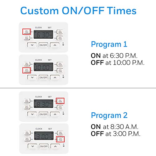 UltraPro 24hr Digital Bar , 1-Polarized Timer Outlet, 2 Programmable ON/OFF Cycles Plug Timer, 125VAC Light Indoor, Lamp , Timers For Electrical Outlets, White, 1 Pack, 45184 - style: Timer