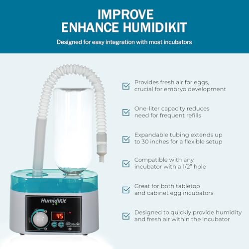 HumidiKit™ with Digital Hygrostat - Auto Humidifier with 1L Water Bottle - Humidity Controller for All Types of Eggs - Automatic Humidity System Compatible with Most Incubators