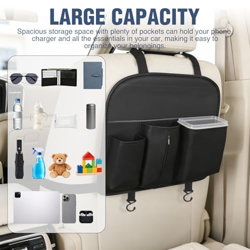 Nilight Car Seat Back Organizer 1PC Black PU Leather Universal - color: Black Leather w/Bucket-1 Pc Short Szie
