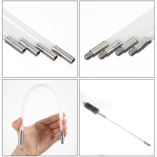 50in Pipe Cleaning Brush Set with Stainless Steel Bristles, Wire Brushs with 4pcs Galvanized Rod, Stainless Steel Pipe Brushs 4pcs for Auto Parts,Bottles,Tubes (3/5,1,1 3/5,2 in Brush Heads