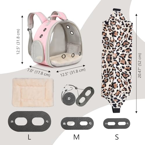 Portable Bearded Dragon Backpack Carrier with Leash and Harness Set, Beardie Carrier, Lizard Adjustable Harness with Leather Wings and Sling Bag, Reptile Small Pet Travel Cage - color: Pink