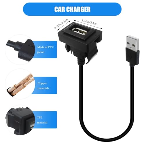 Enhanced Universal USB Dash Socket for Toyota - 34x23mm Flush Mount with 9.84" Extension Cord