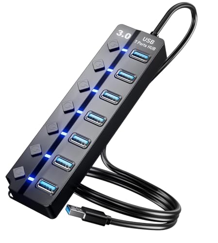 7-Port USB 3.0 Hub 4ft On/Off Switches for Laptop